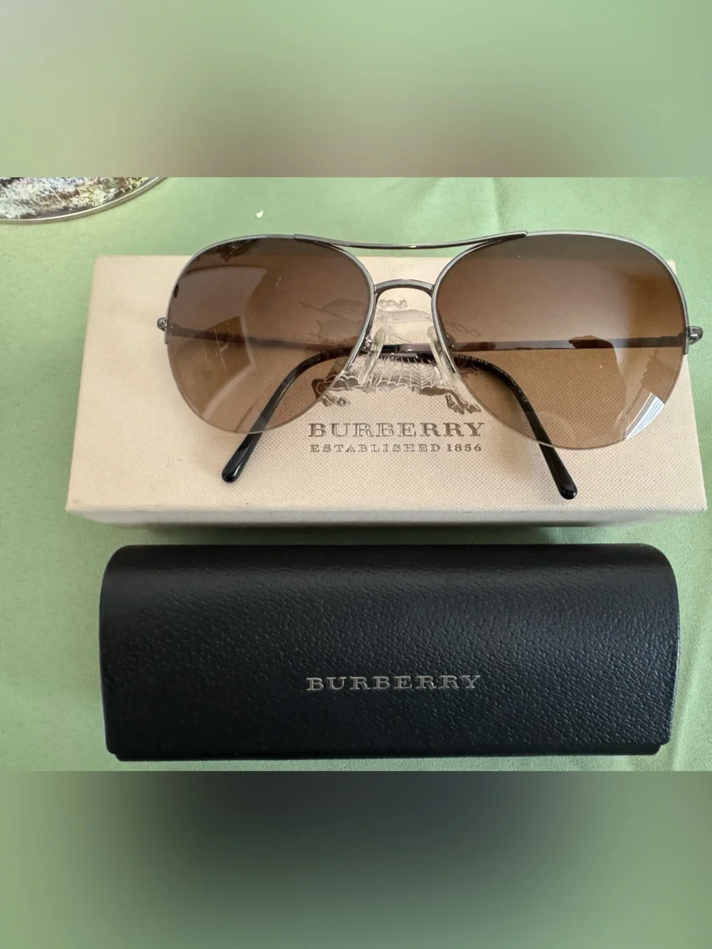 Burberry Silver Frame Sunglasses with Brown Lenses